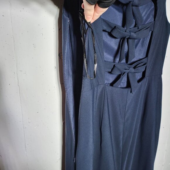 Dessy Collection Vivian Diamond Blue Crepe Bridesmaids Dress Size 10 3040 Bow - Picture 12 of 12